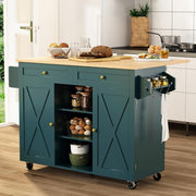 Kitchen Island Trolley with Drop Leaf Worktop, Storage & Wheels – Green