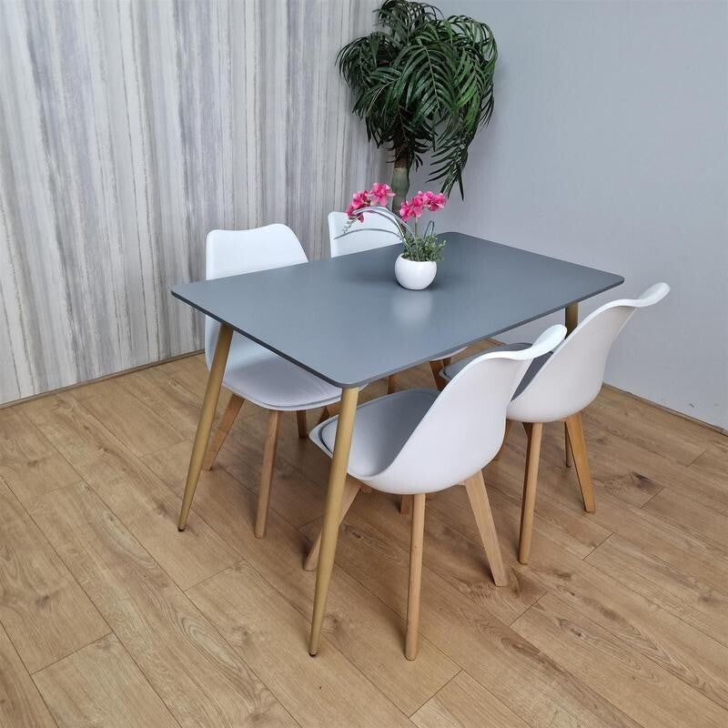 4 Seater Grey Dining Table with White Tulip Chairs – Modern Kitchen Set