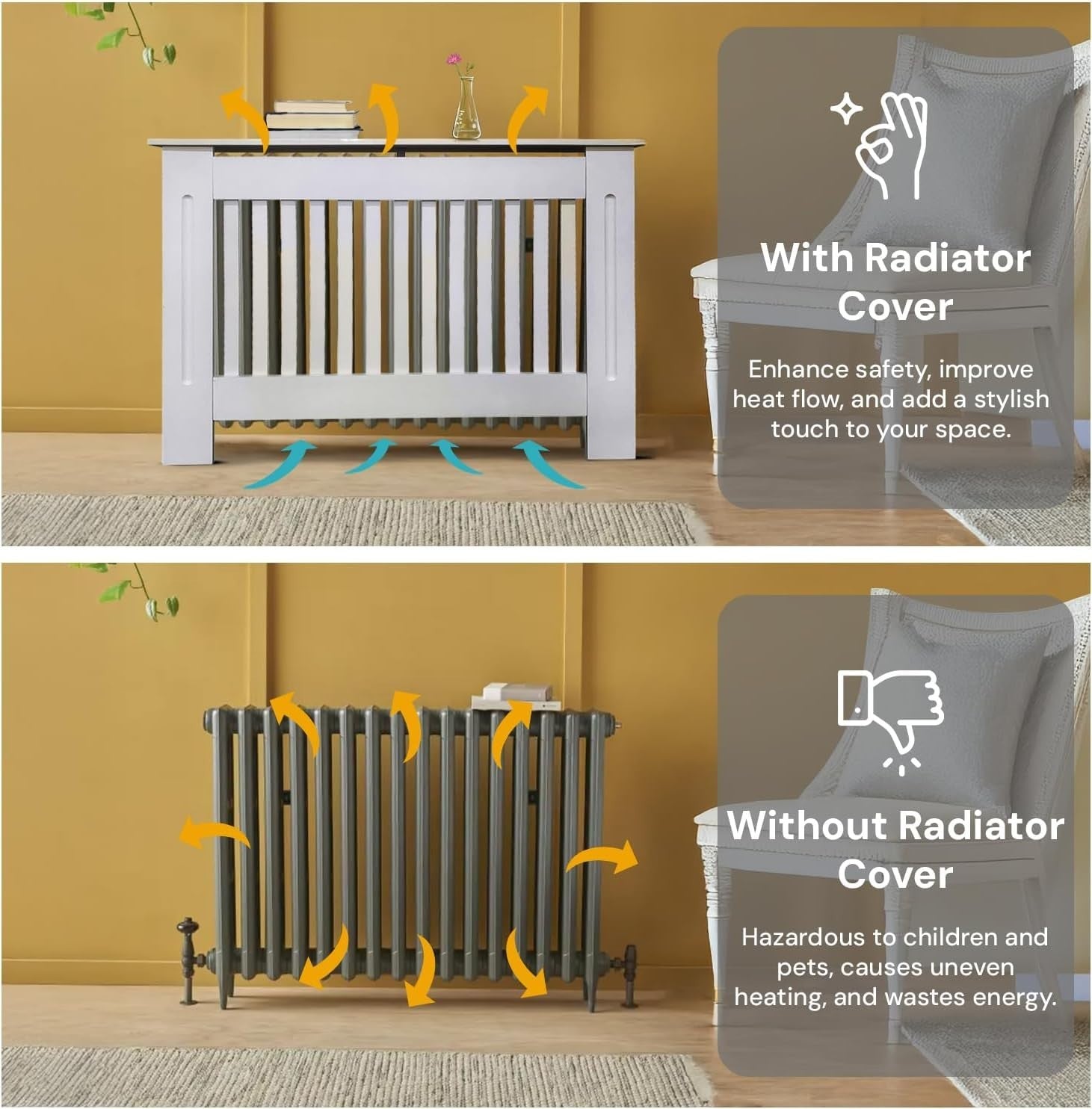 Medium Radiator Cover White Slat MDF Modern Heater Cabinet Shelf Space Saving