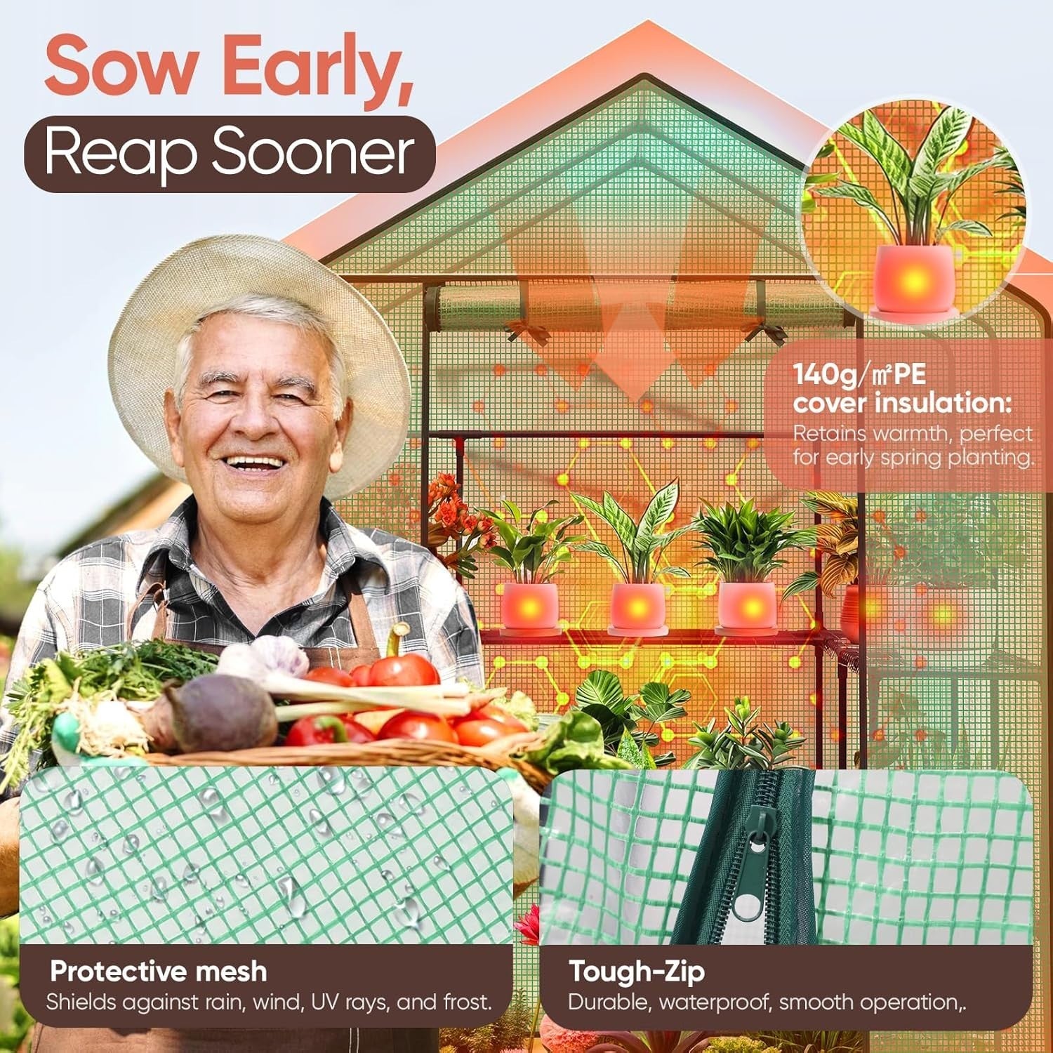 Walk-In Greenhouse with Shelves | Heavy-Duty Metal Frame | Waterproof PE Cover