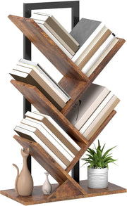Industrial 5-Tier Tree Bookshelf with Steel Frame, Compact Storage Unit