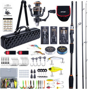 4 Piece Travel Fishing Rod Reel Kit Carbon Fibre Case Lures Tools Set
