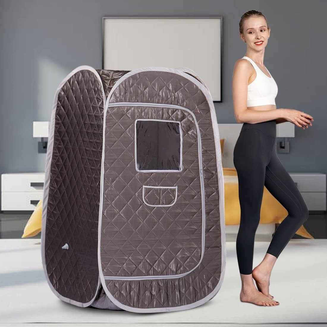 Portable Sauna Tent Foldable One Person Full Body Spa Detox Therapy Dark Grey