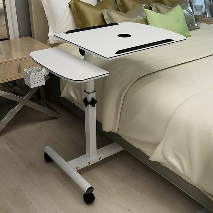 Overbed Laptop Table Adjustable Rolling Desk with Wheels Bed Sofa