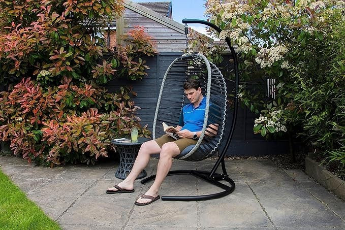 Hanging Rattan Egg Chair with Cushion | Foldable | Indoor Outdoor Garden Seat