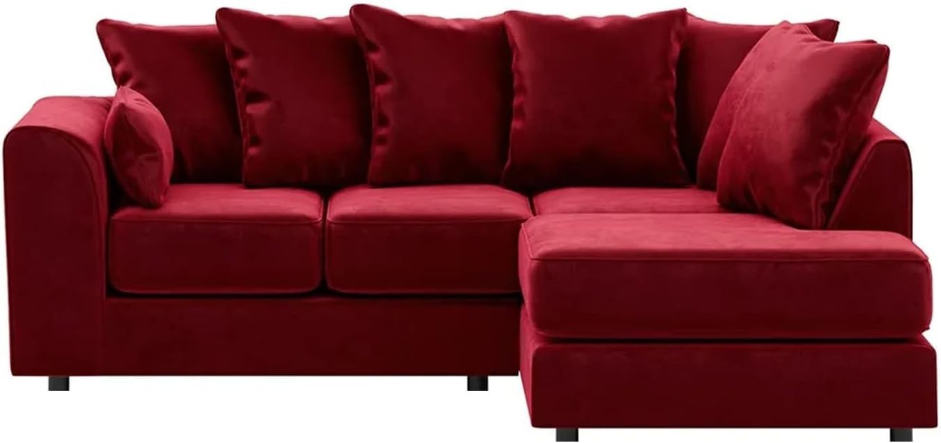 Red Plush Velvet 4 Seater L Shape Corner Sofa RH Chaise Full Foam Comfort