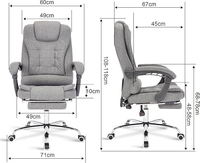 Blisswood Ergonomic Office Chair Recliner w/ Footrest Dark Grey