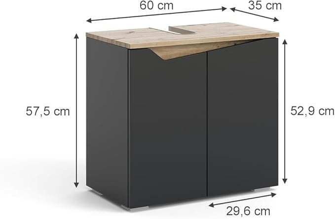 Anthracite Oak Bathroom Sink Cabinet 60x57.5cm Modern Vanity Storage Unit