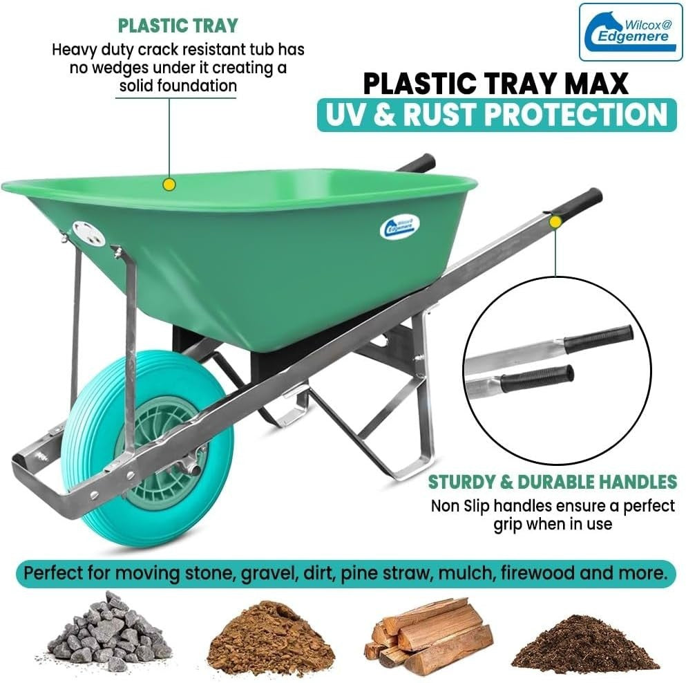 120L Garden Wheelbarrow – Green/Turquoise – PU Tubeless Tyre Heavy Duty Frame