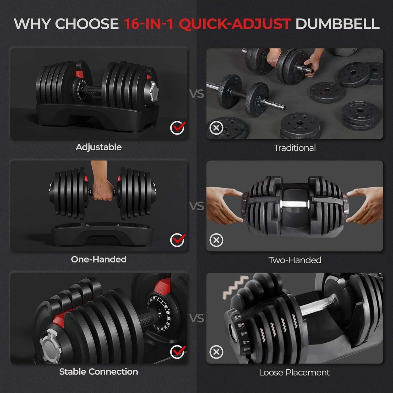 40kg Adjustable Dumbbell Pair 16-in-1 One-Second Dial Home Gym