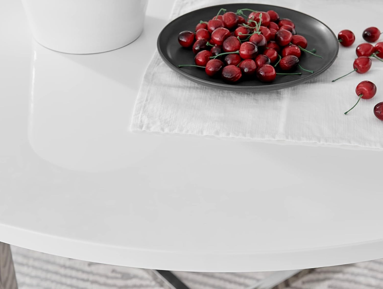 White Round Dining Table High Gloss Chrome Legs Shelf Storage 4 Seater