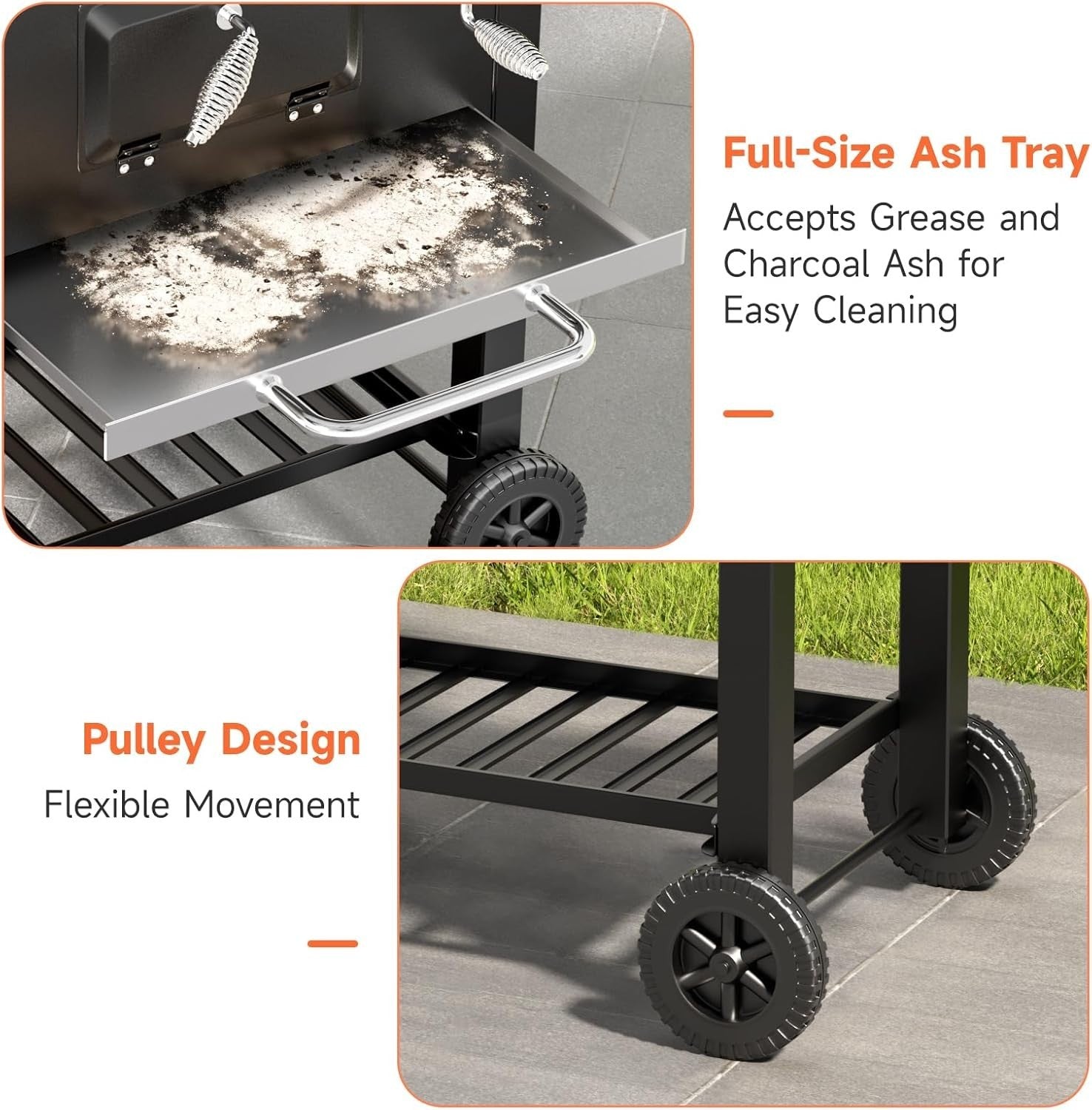 XL Charcoal BBQ Grill with Wheels, Side Table, Warming Rack & Thermometer