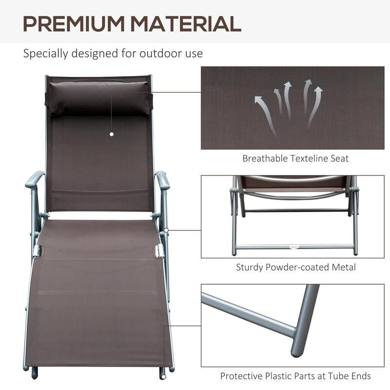 Outdoor Steel Recliner Folding Sun Lounger Chair 7-Position Brown Textilene