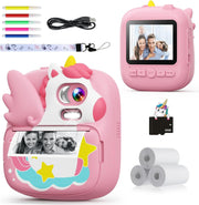 Kids Instant Print Camera 12MP 1080P HD 32GB Card Photo Paper Pink