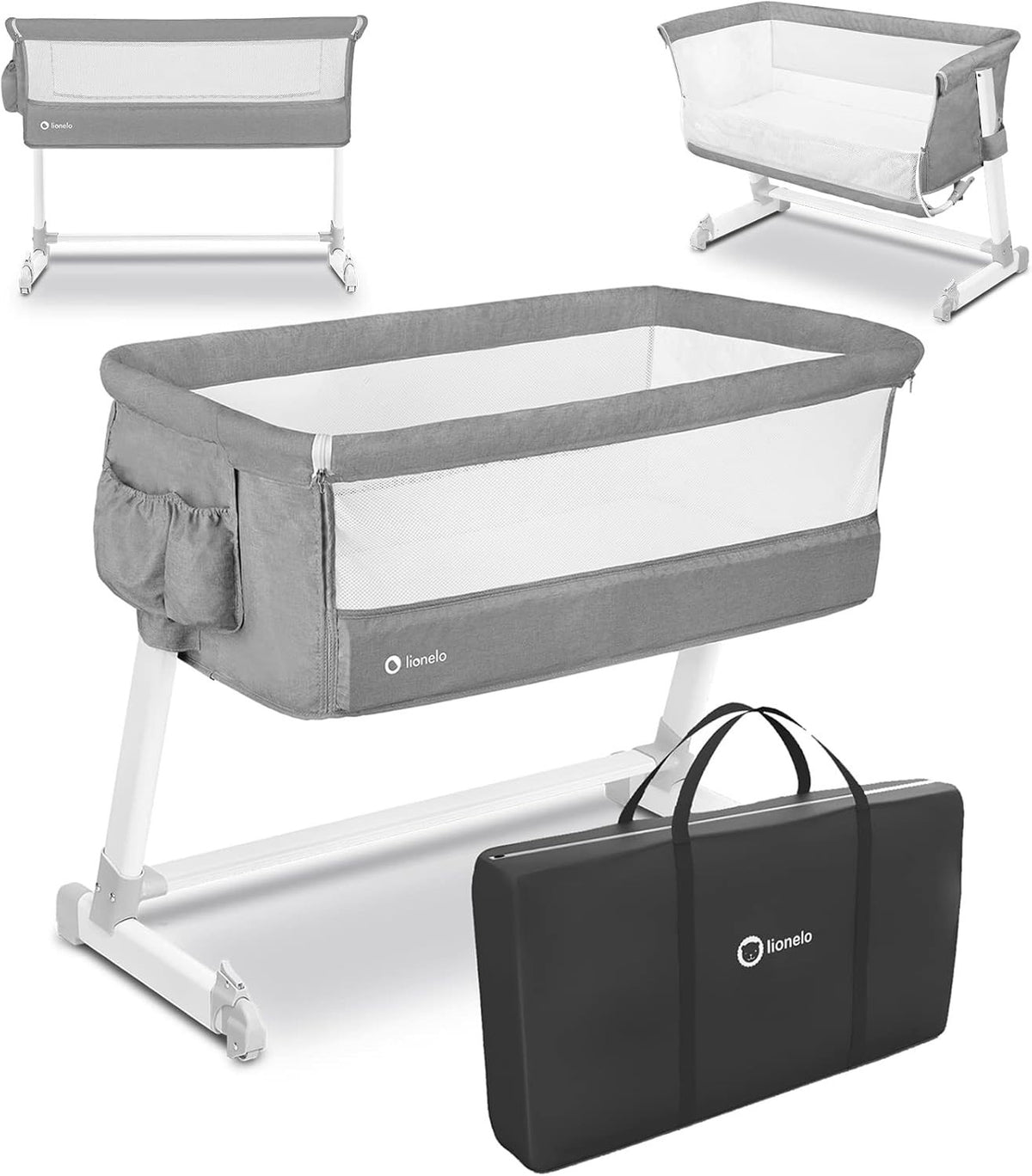 2in1 Baby Bedside Crib Adjustable Height Incline Cot with Wheels & Storage Dark