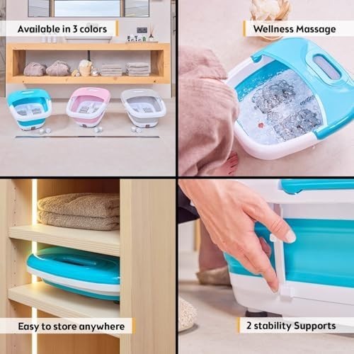 Foldable Electric Foot Spa Massager Heat Bubbles Infrared Rollers 450W