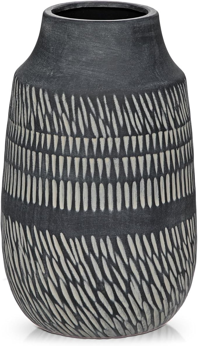 Small Black Ceramic Vase 23cm Modern Scandinavian Decor for Pampas