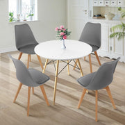 Round Dining Table & 4 Grey Chairs Set – Compact, Modern, Padded Seats