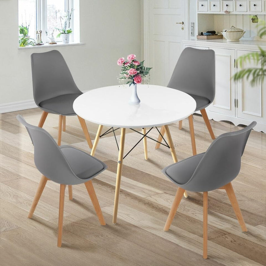 Round Dining Table & 4 Grey Chairs Set – Compact, Modern, Padded Seats