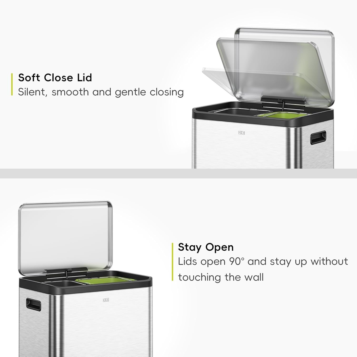 30L Dual Recycling Kitchen Bin 15+15L Stainless Steel Pedal