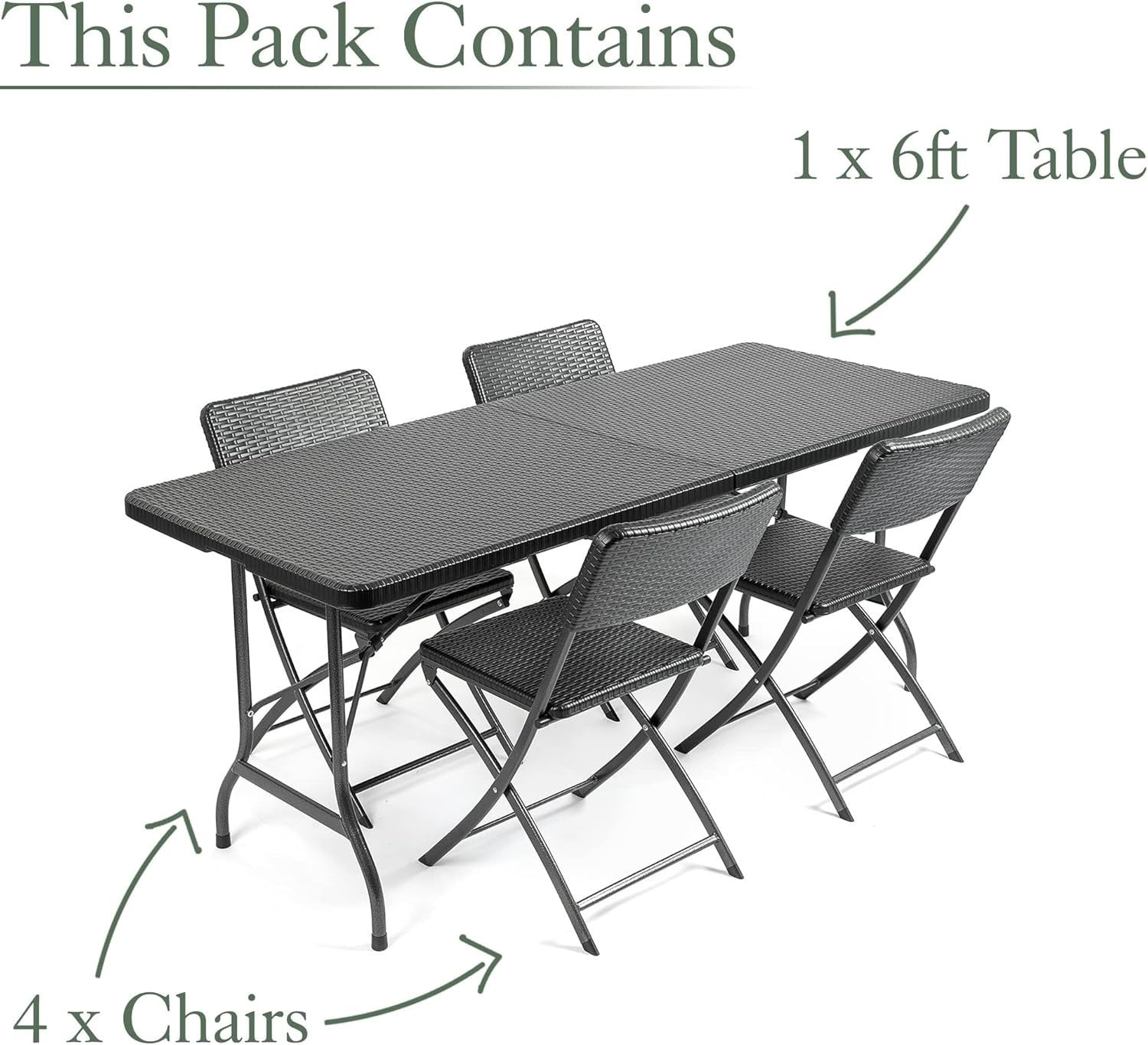 6ft Rattan Effect Folding Patio Dining Table & 4 Chairs Outdoor Garden Set