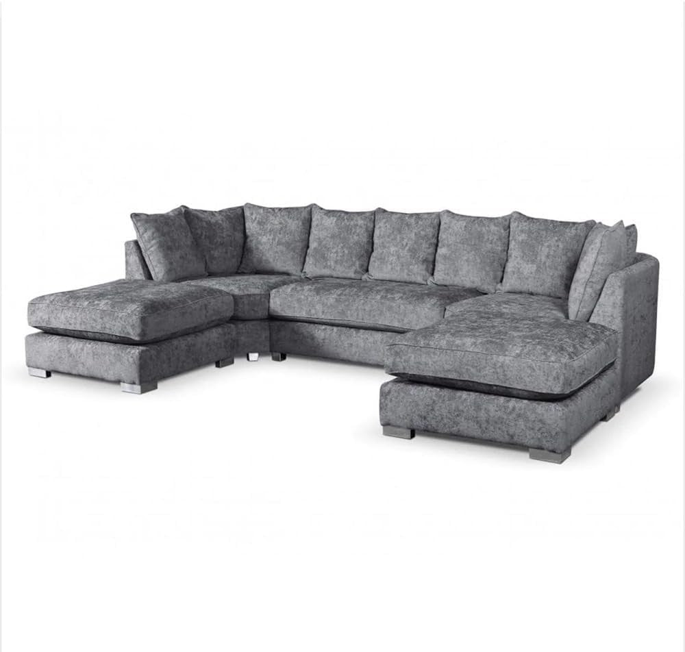 Grey U-Shape 5 Seater Modular Sofa – Comfy Sectional Couch with Footstools
