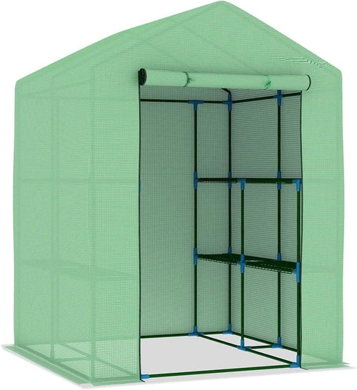 Heavy Duty Walk-In Greenhouse with Shelves | Reinforced PE Cover | Alloy Steel