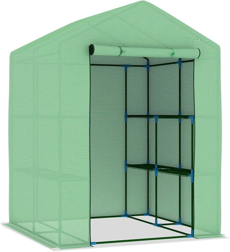 Heavy Duty Walk-In Greenhouse with Shelves | Reinforced PE Cover | Alloy Steel