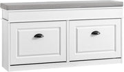 Compact Hallway Shoe Bench with Flip-Drawer Storage and Cushioned Seat White