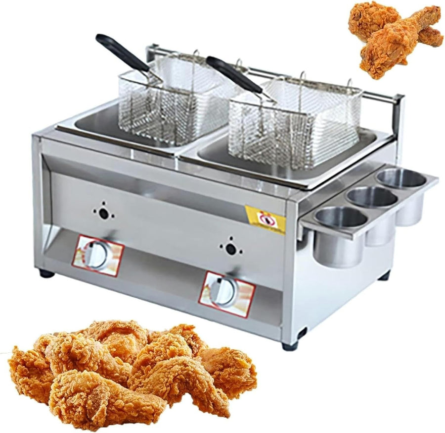 20L Double Tank Gas Deep Fryer Stainless Steel LPG Commercial