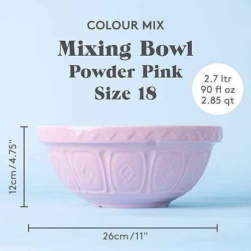 2.7L Powder Pink Mixing Bowl Earthenware Classic Kitchen Bakeware