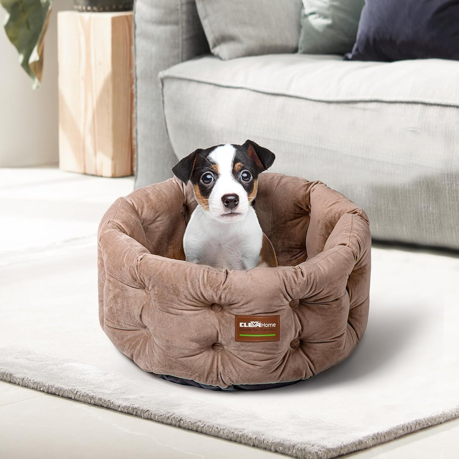 Deep Nest Cat Bed Round Plush Pet Bed High Sides Washable Non Slip