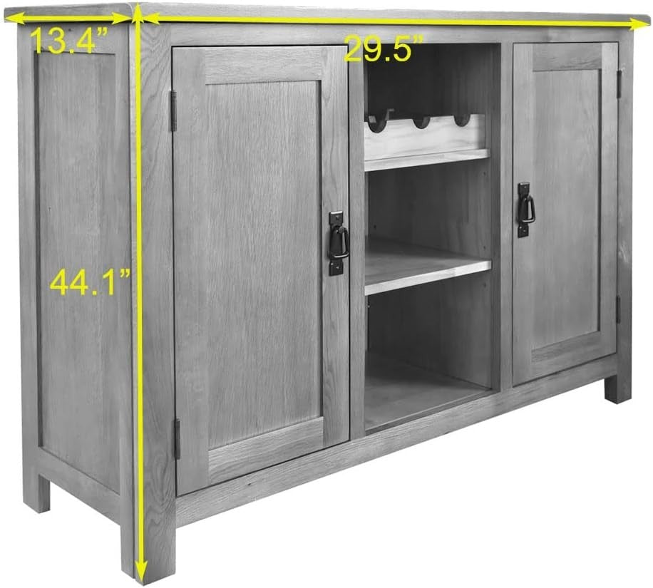 Rustic Oak Sideboard Cabinet with Wine Rack – 2 Doors, 3 Racks, 7 Shelves – 112c