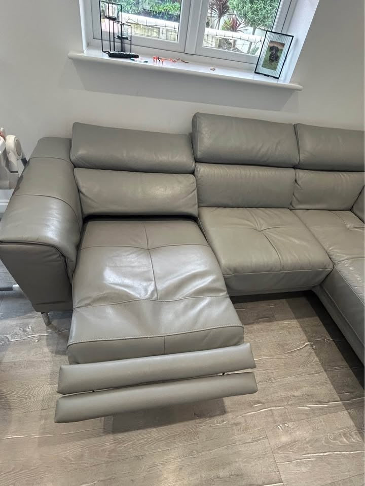 Light Grey Luxe Recline Leather Corner Sofa (PTP)