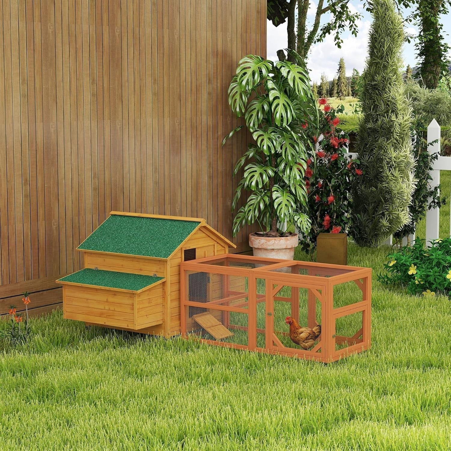 Large Wooden Chicken Coop & Run 150x100x96cm 8 Birds