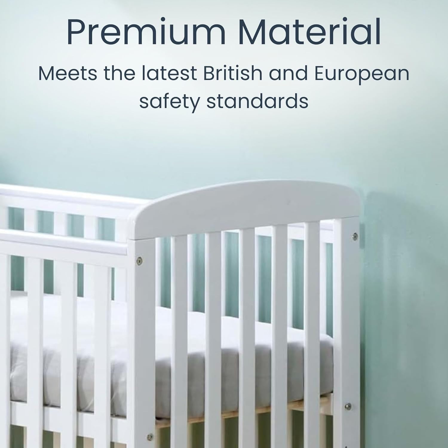 Space Saver Baby Cot Bed Adjustable Height with Wheels White Compact Crib White