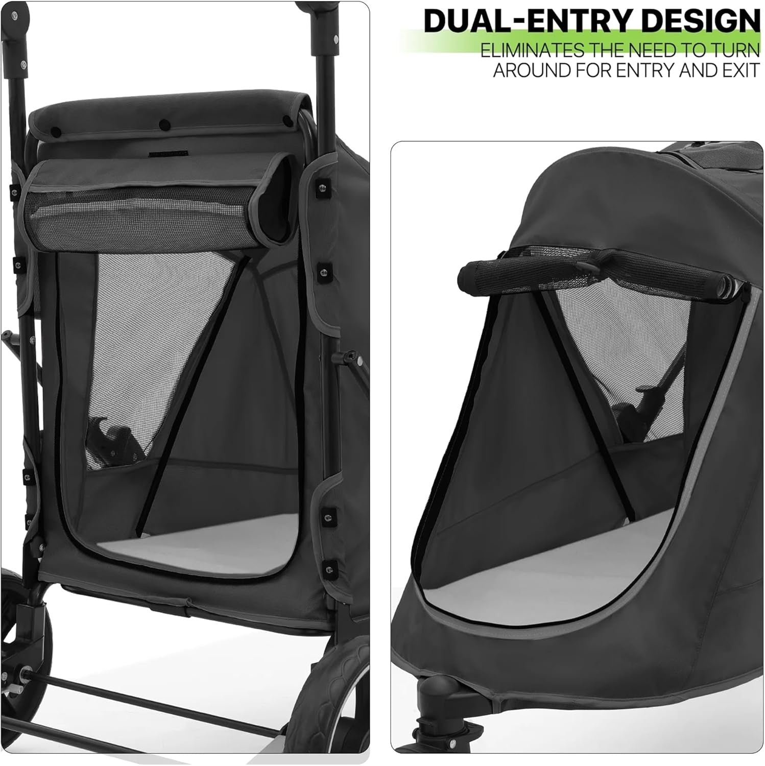 3 Wheel Dog Stroller Pushchair Foldable Pet Pram 30kg Black