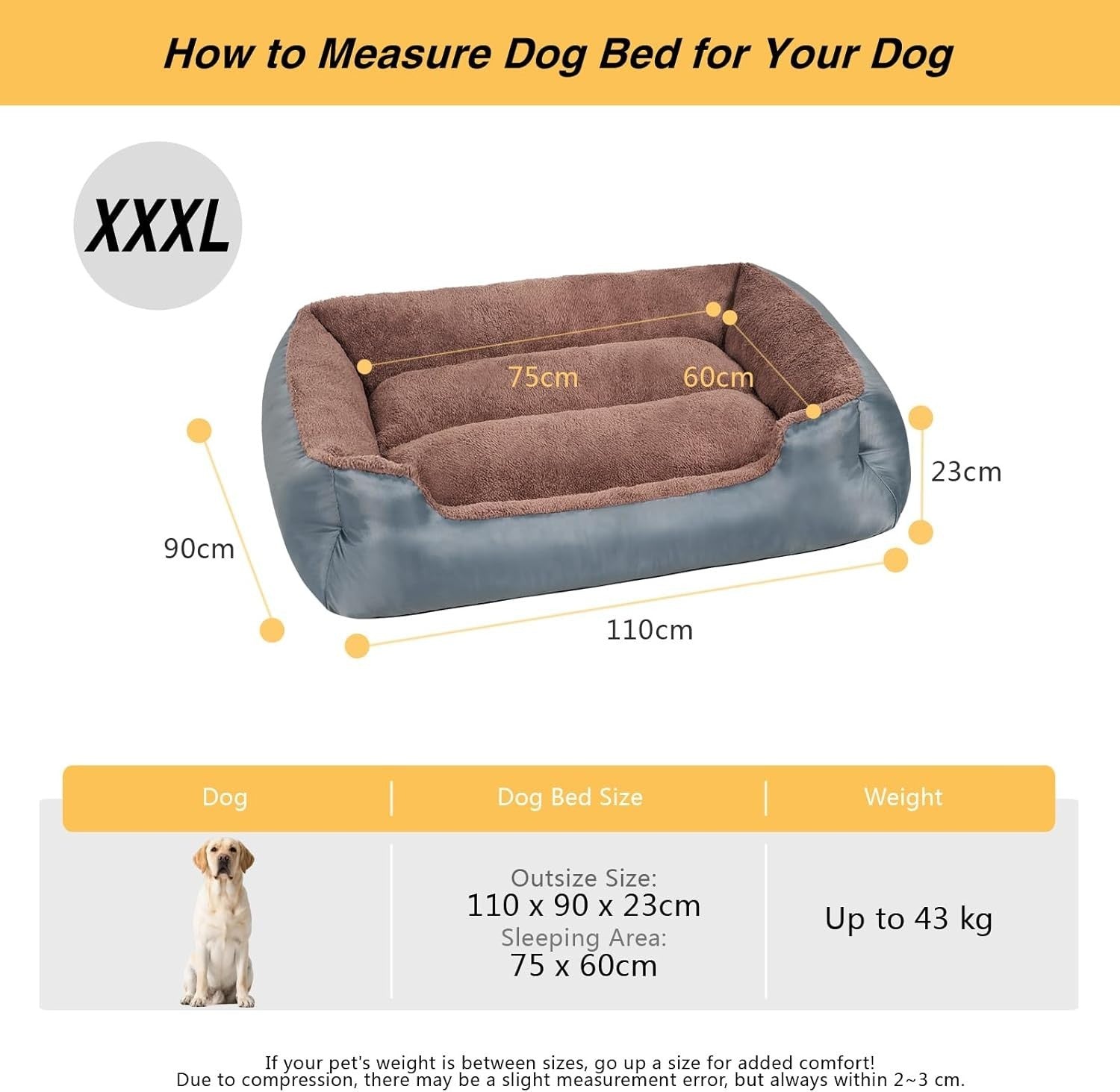 XXXL Orthopedic Dog Bed 110x90cm Washable Plush Sofa