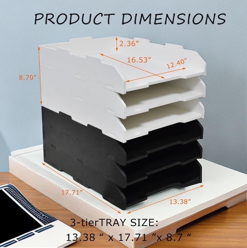 A3 3-Tier Desk File Organizer | Desktop Paper Tray Storage | Office & Home