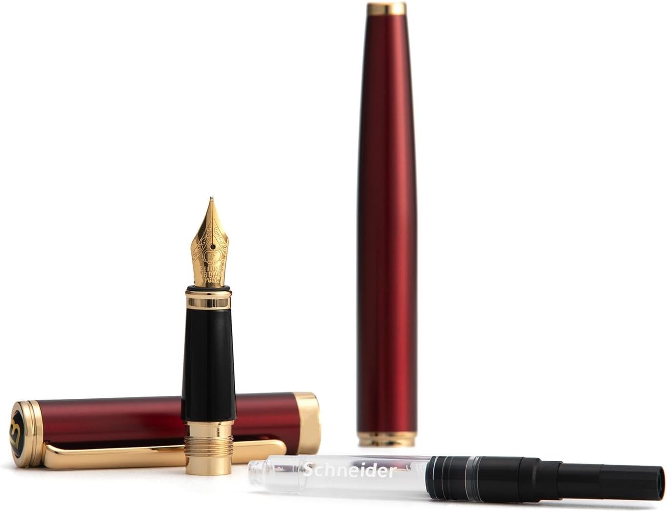 Luxury Red Fountain Pen Fine Nib Gold Finish German Ink Converter Gift