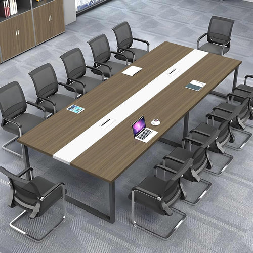 Light Brown + White Conference Table 120cm w/ Metal Frame & Durable Top
