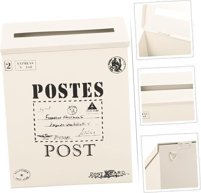 Wall Mount Locking Mailbox Outdoor Iron Post Box Beige Retro Weatherproof