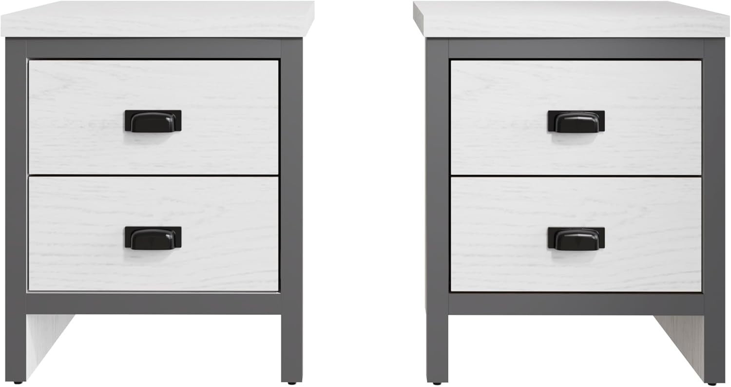 Pair of White 2 Drawer Bedside Tables | Modern Wooden Nightstands with Shelf