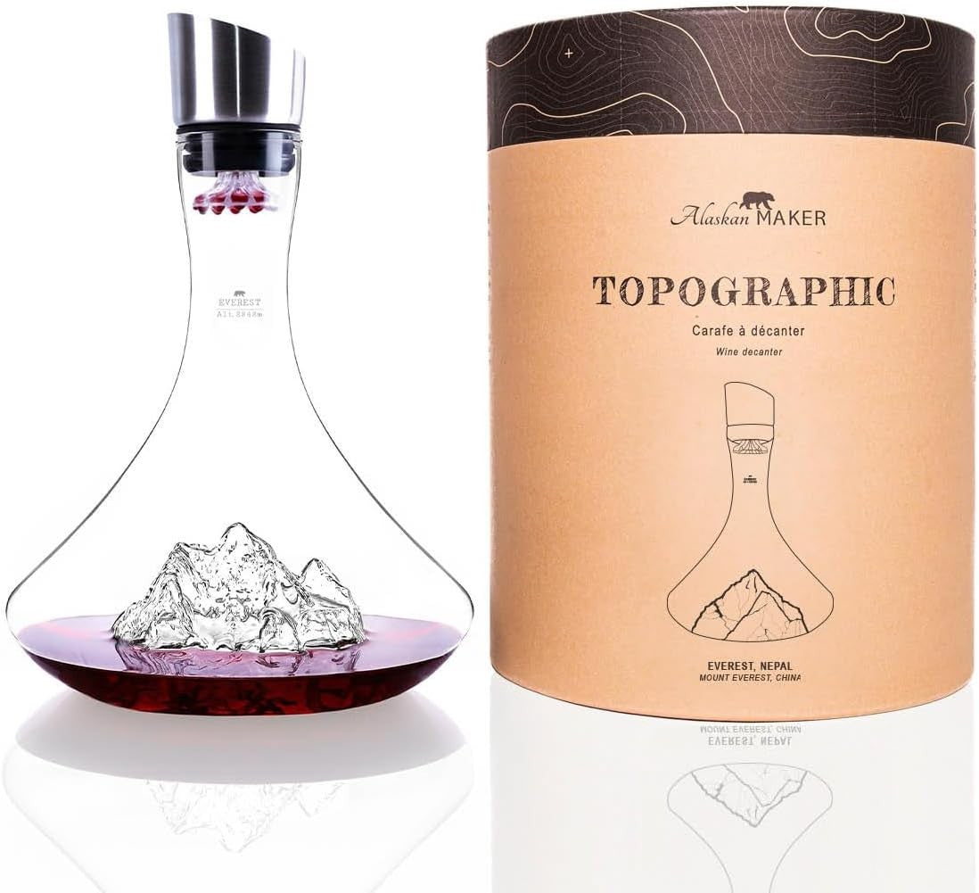 1.8L Crystal Wine Decanter with Mountain Base & 3-in-1 Aerator Stopper