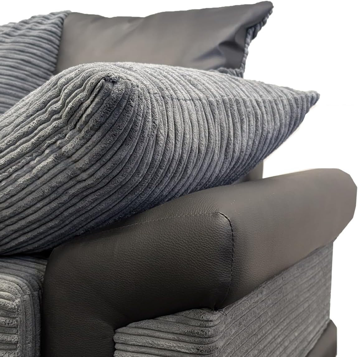 Black & Grey Cord 4‑5 Seater L-Shaped Corner Sofa + FREE Footstool