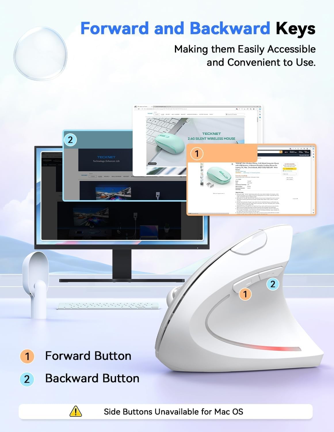 Vertical Ergonomic Wireless Mouse 4800DPI Silent 6 Button USB