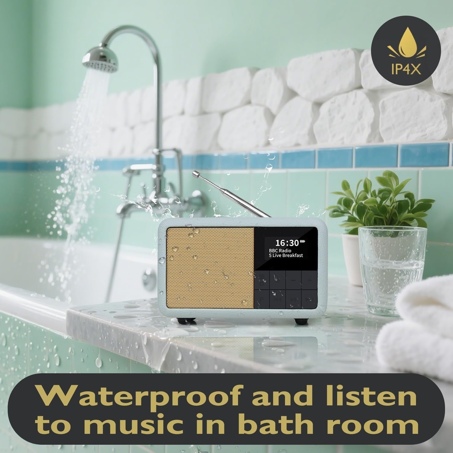 Portable DAB+ FM Radio Alarm Clock Bluetooth Waterproof 12hr Battery – Grey