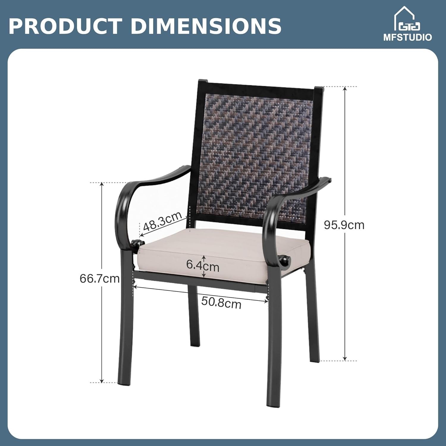 Outdoor Rattan Balcony Chairs Set of 2 with Cushions Weatherproof Patio Seats