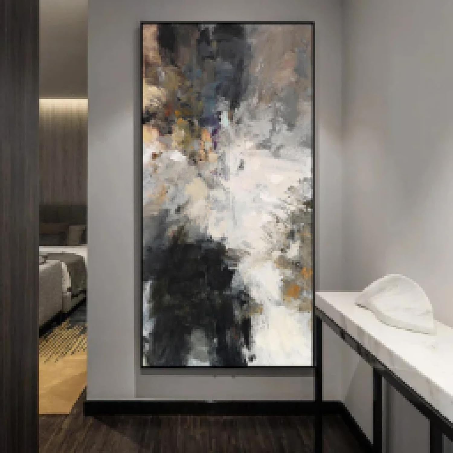 Large Black White Abstract Canvas Wall Art 100x50cm Modern