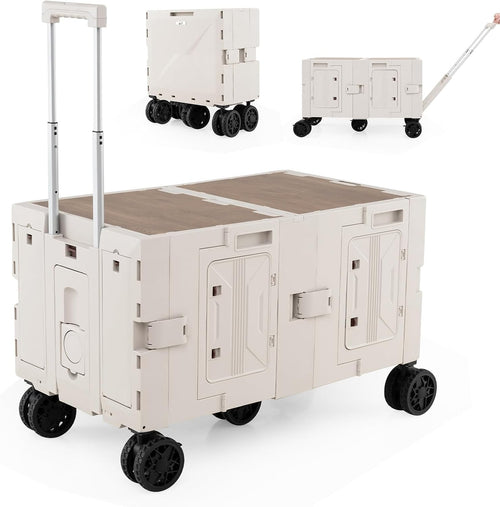 White 150L Folding Shopping Trolley Collapsible Wagon Cart w/ Telescopic Handle